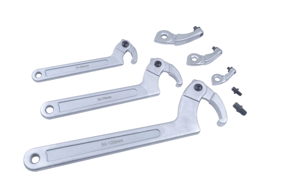 Adjustable hook and pin wrench 19-120mm set